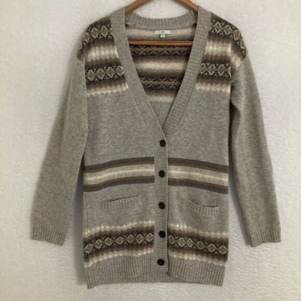 Gap Cardigan Sweater Women Size‎ S Lambs Wool Knit Fair Isle Granny Granola Boho